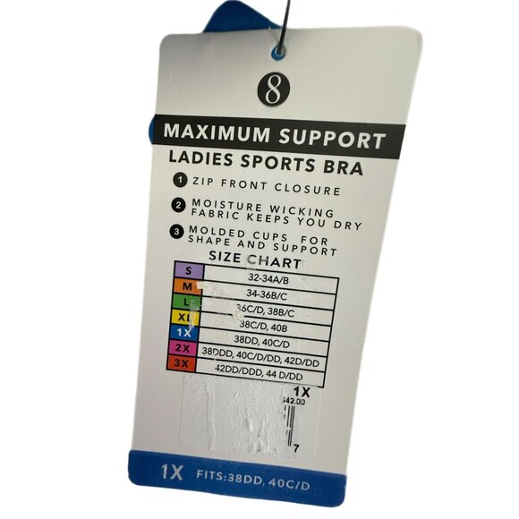 Layer 8 Maximum Support Size 1X Sports Bra Black Fitted Front Zipper NEW - Picture 4 of 5